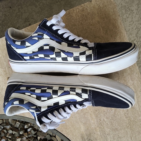 Vans Sneakers Checkboard Flame Blue & White design Size Men 8.5 Size Women 10 - Picture 8 of 14